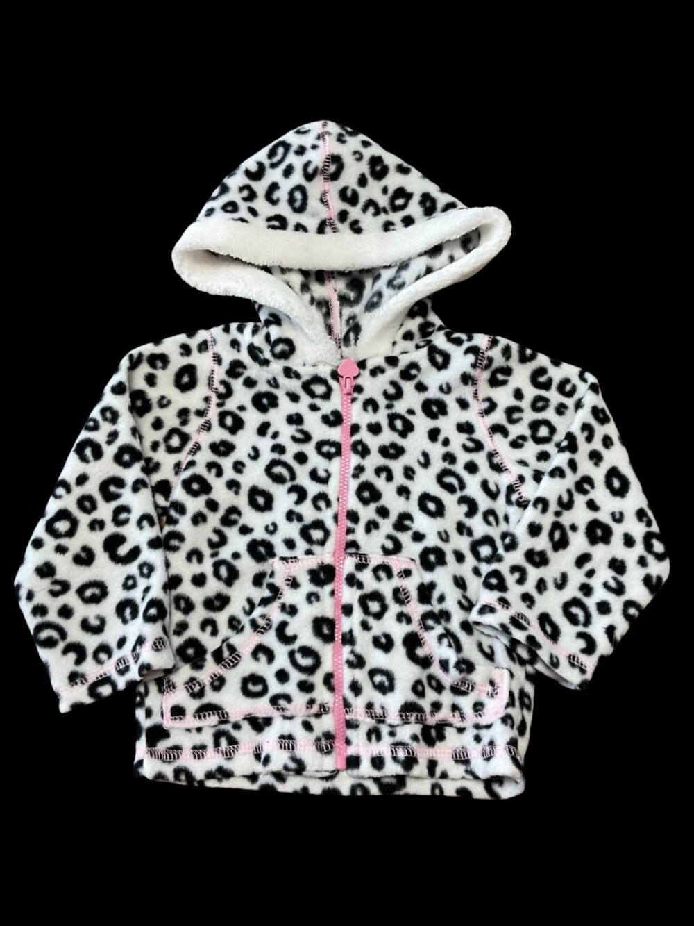 👣 5/$25 - Black/White Leopard Print Fleece Hoodie w/ Pink Stitching